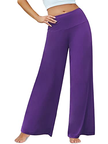 Arolina Women's Stretchy Wide Leg Palazzo Lounge Pants Casual Comfy High Waist Palazzo Pants Purple - Image 3