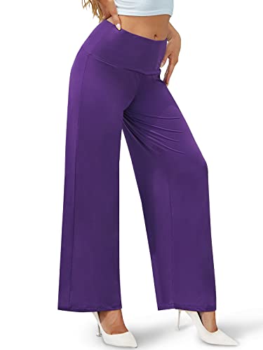 Arolina Women's Stretchy Wide Leg Palazzo Lounge Pants Casual Comfy High Waist Palazzo Pants Purple - Image 2