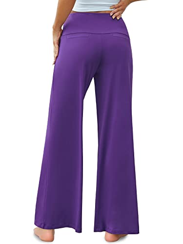 Arolina Women's Stretchy Wide Leg Palazzo Lounge Pants Casual Comfy High Waist Palazzo Pants Purple - Image 4