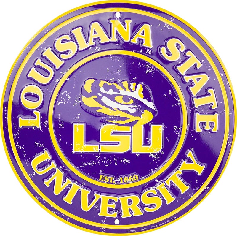 - Louisiana State University - LSU Tigers 12 Inch Embossed Metal Nostalgia Circular Sign