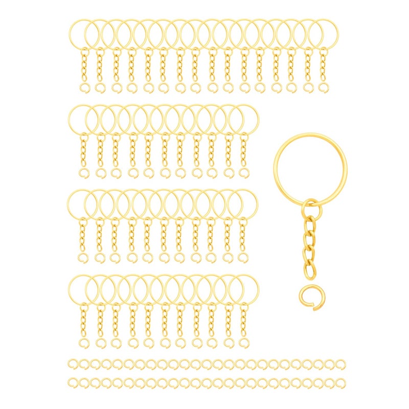 ZoloAJay 50Sets 1 inch Keychain Rings Golden Split Round Key Ring with Chain and Open Jump Rings for DIY Keychain Making Crafts - Image 1