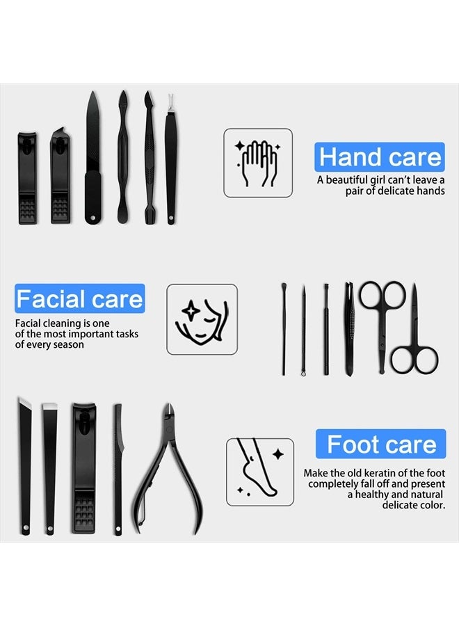 QLNE Manicure Pedicure Kit Nail Clippers Set 18 in 1 High Precision Stainless Steel Cutter File Sharp Scissors for Men & Women Fingernails & Toenails Vibrissac Scissors with Stylish Case (Blue_18in1) - Image 4