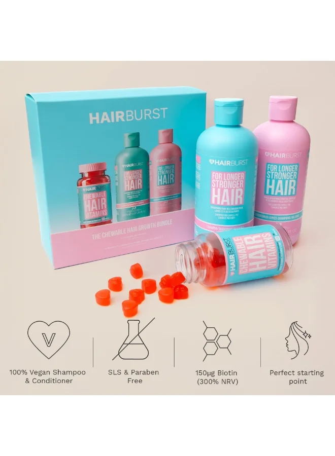 HAIR BURST Shampoo, Conditioner & Chewable Vitamin Bundle All Natural Hair Growth For Longer, Stronger Hair