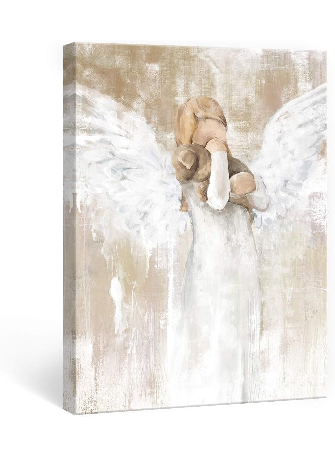 SUMGAR Dog with Angel Canvas Wall Art Abstract White Prints Animal Artwork Golden Retriever Lover for Bedroom Living Room Bathroom, 12 x 16 in - Image 1