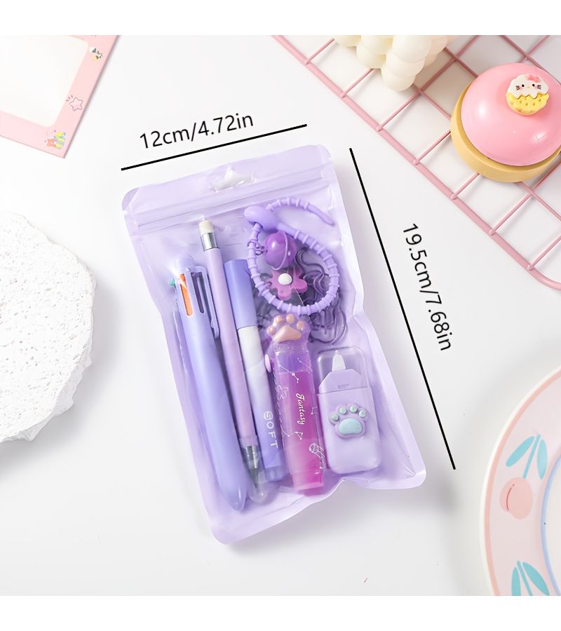 Purple Highlighter Stationery Set 11 Piece Writing Tools Kit Including Highlighters Gel Pens Mechanical Pencil And Unique Paper Clips Essential Study Supplies For School And Office - Image 2