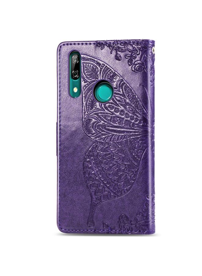 اس-توب جراب جلدي أفقي قابل للطي منقوش عليه زهور حب الفراشات لهاتف Huawei P Smart Z مع حامل وفتحات للبطاقات ومحفظة وحبل تعليق - Image 4