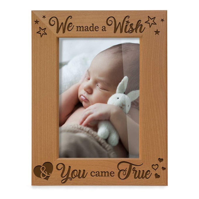 WE MADE A WISH YOU CAME TRUE ENGRAVED NATURAL WOOD PICTURE FRAME NEW BABY GIFTS NEW MOM NEW DAD ADOPTION GIFTS 4X6 VERTICAL