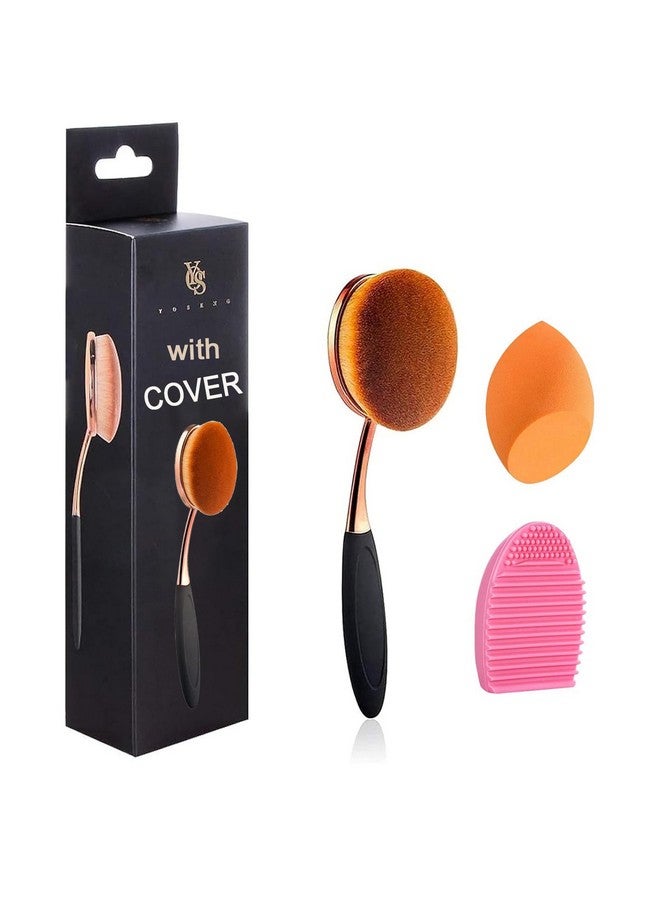 Yoseng Large Rose Gold Foundation Contour Round Toothbrush Dust Free Oval Makeup Brushes With Blending Sponge Dustproof Cover Brush Egg Cleaner … - Image 1