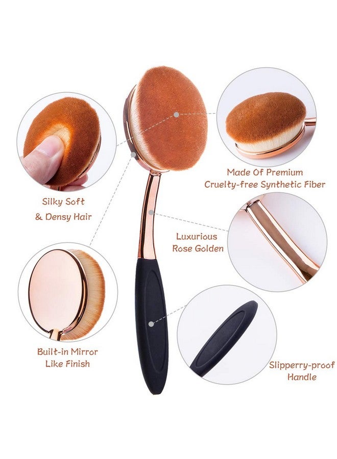 Yoseng Large Rose Gold Foundation Contour Round Toothbrush Dust Free Oval Makeup Brushes With Blending Sponge Dustproof Cover Brush Egg Cleaner … - Image 2