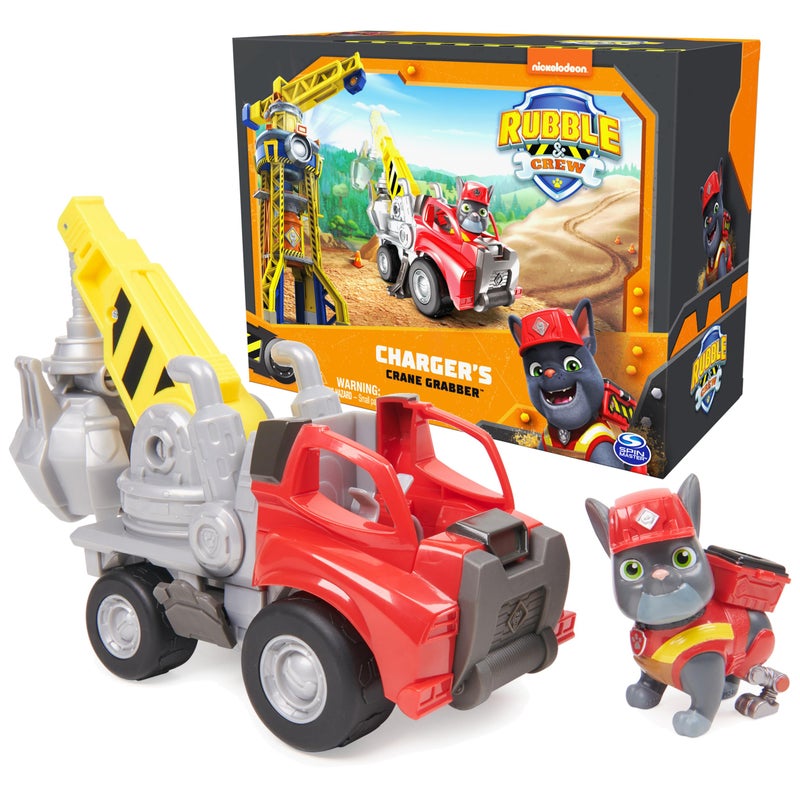 Rubble & Crew, Chargerâ€™s Crane Grabber Toy Truck with Movable Parts and a Collectible Action Figure, Kids Toys for Ages 3 and Up - Image 1