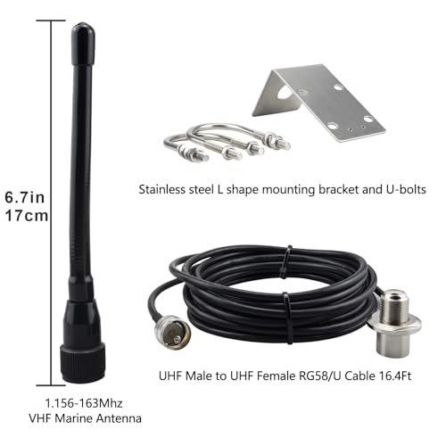 BOOBRIE VHF Marine Antenna 156-163MHz Boat Marine Radio Antenna with PL259 Male Connector 16.4ft RG58 Upgraded Coaxial Cable for Marine Sailboat Yacht Mobile Radio Transceiver - Image 2