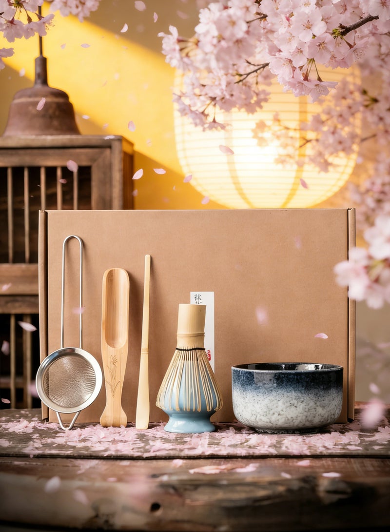 GuRiver 6 Piece Matcha Tea Set Matcha Whisk Kit Matcha Ceramic Bowl Matcha Whisk, White Whisk Holder Stainless Steel Tea Sifter Traditional Scoop Perfect Set to a Traditional of Matcha Tool - Image 1