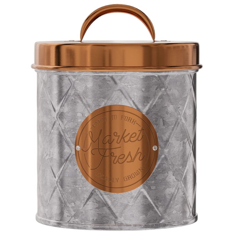 Amici Home Bristol Metal Canister  Food Storage Container with Lid  Canisters for Kitchen Counter  Galvanized MetalCopper Lid  Farmhouse Dcor  52 Oz