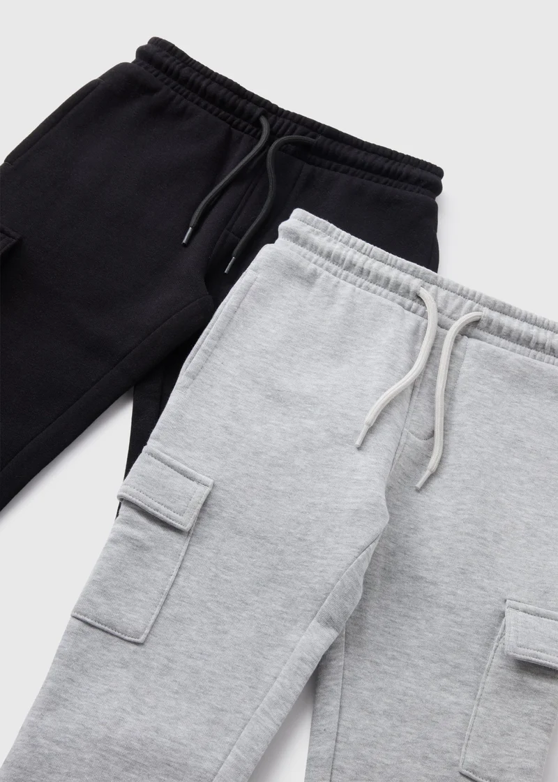 Matalan 2 Pack Boys Black & Grey Cargo Jogging Bottoms