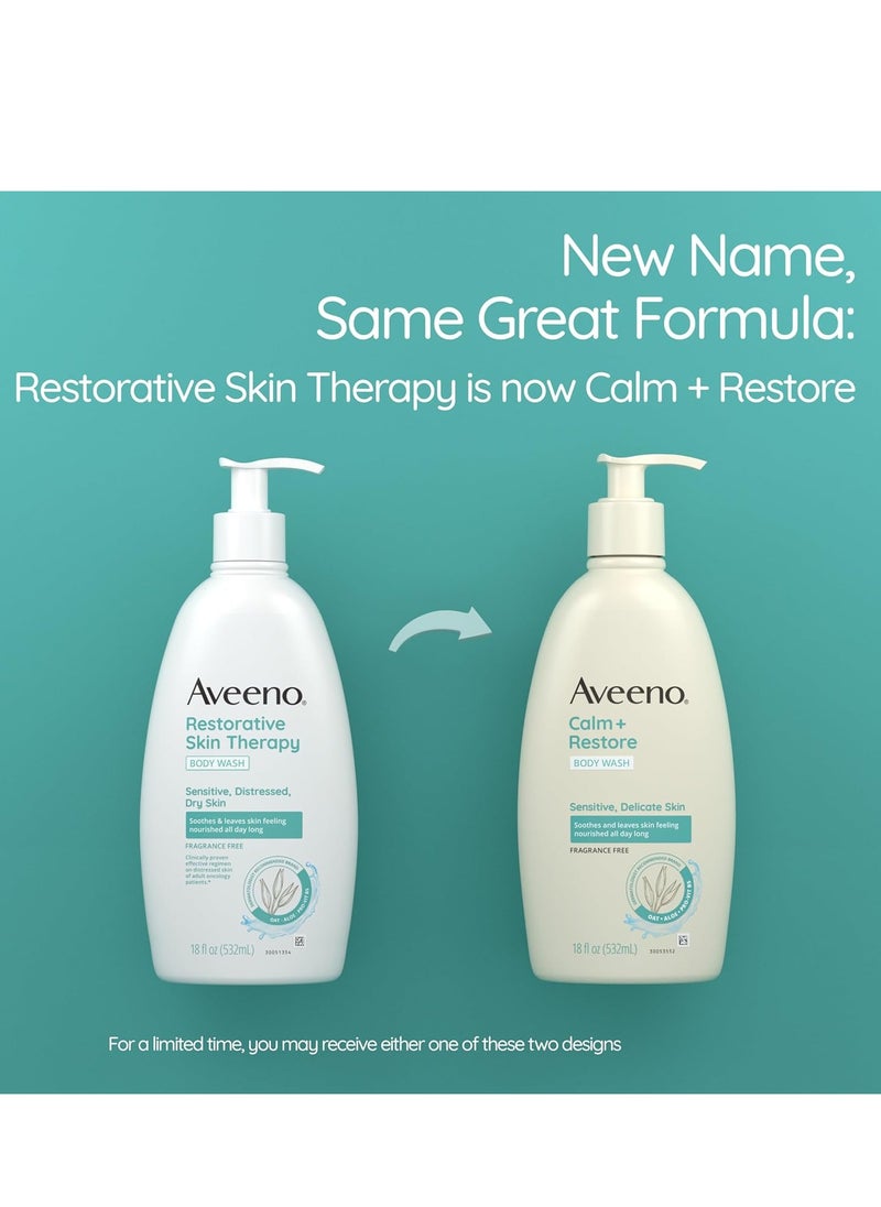 Aveeno - Aveeno Calm + Restore Daily Body Wash for Sensitive, Delicate Skin, Gentle Cleanser with Oat, Aloe & Pro-Vitamin B5 Soothes & Leaves Skin Feeling Nourished, Fragrance Free, 18 fl. Oz - Image 1