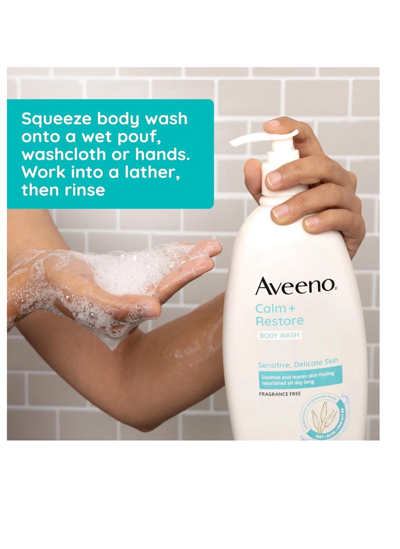 Aveeno - Aveeno Calm + Restore Daily Body Wash for Sensitive, Delicate Skin, Gentle Cleanser with Oat, Aloe & Pro-Vitamin B5 Soothes & Leaves Skin Feeling Nourished, Fragrance Free, 18 fl. Oz - Image 1