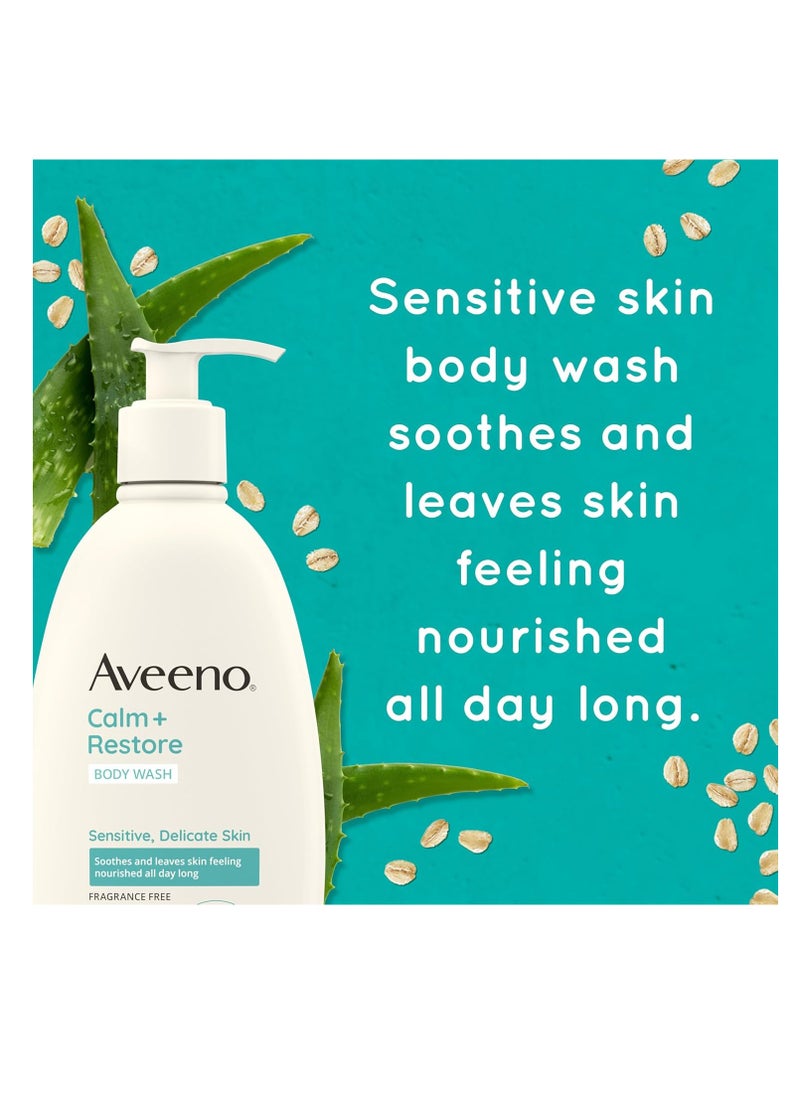 Aveeno - Aveeno Calm + Restore Daily Body Wash for Sensitive, Delicate Skin, Gentle Cleanser with Oat, Aloe & Pro-Vitamin B5 Soothes & Leaves Skin Feeling Nourished, Fragrance Free, 18 fl. Oz - Image 1