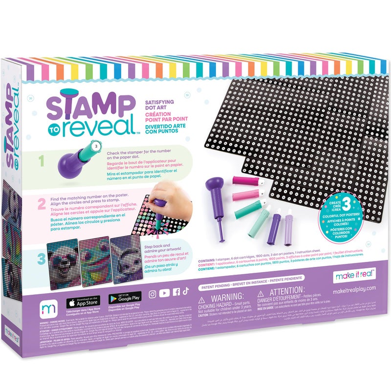 Make It Real Stamp to Reveal DIY Dot Posters, 1 Stamper per kit & 3 Dot Posters |Craft Kit, Artwork Activity, Girls & Kids Ages 6 Bunny, Frog, Panda - Image 2