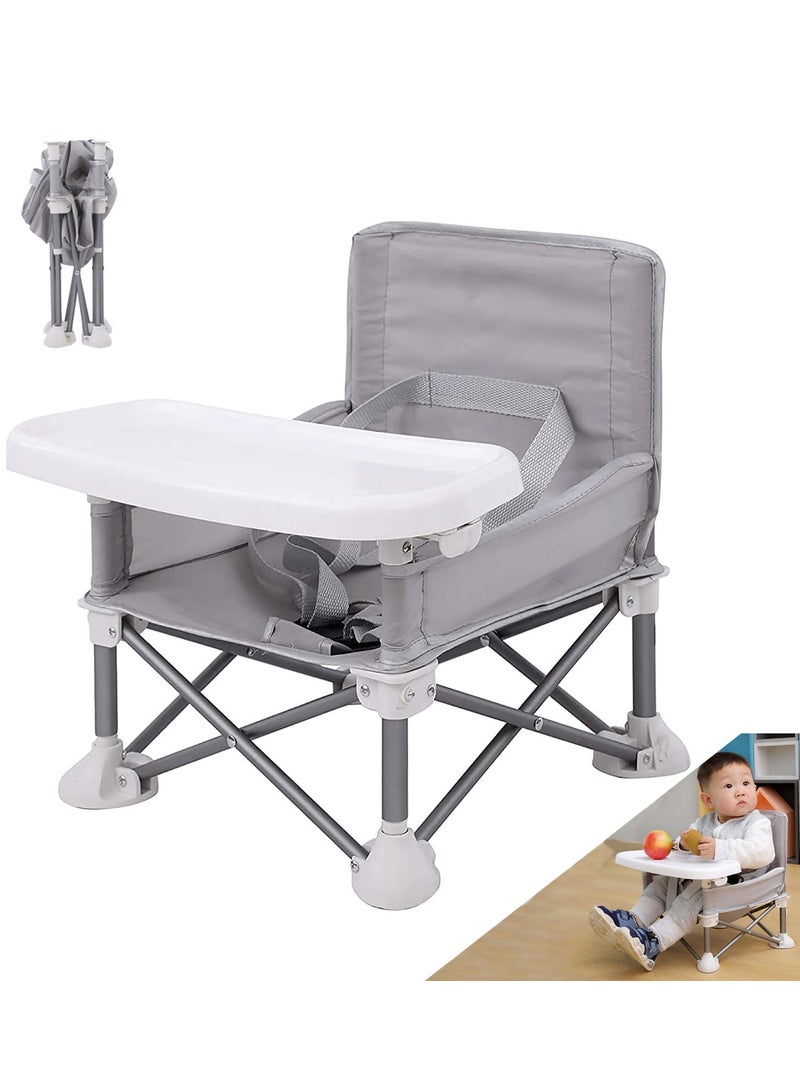 general Children's Dining Chair Portable Foldable Multifunctional Children's Dining Stool Baby Seat with Removable Tray Storage Bag Suitable for Boys and Girls 6-36 Months Outdoor Outing Eating Seat (Grey)  - Image 1
