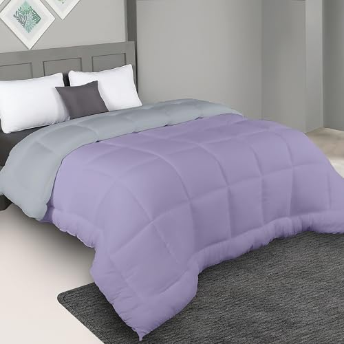 bien LIVING Plush Reversible Microfiber Comforter Double Bed | 220 GSM Wadding |110 GSM Peached Extra Soft Microfiber Fabric,All Weather Comforter Double Bed (90 X 100 Inches)(Ash Grey + Wisteria) - Image 1