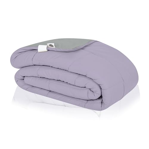bien LIVING Plush Reversible Microfiber Comforter Double Bed | 220 GSM Wadding |110 GSM Peached Extra Soft Microfiber Fabric,All Weather Comforter Double Bed (90 X 100 Inches)(Ash Grey + Wisteria) - Image 3