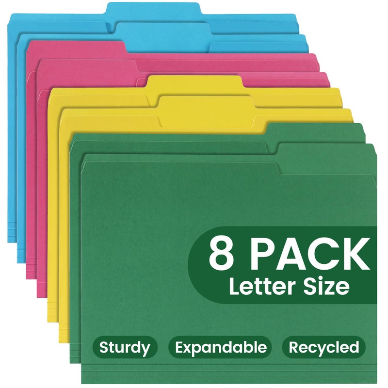 TONOS Colored File Folders 8 Packs, Letter Size, 1/3 Cut Tab. Chromatic Manila Folders 8.5 x 11 for Documents, File Folders with Foldable Lines for Easy Storage, Carpetas para Documentos for Office, School - Image 1