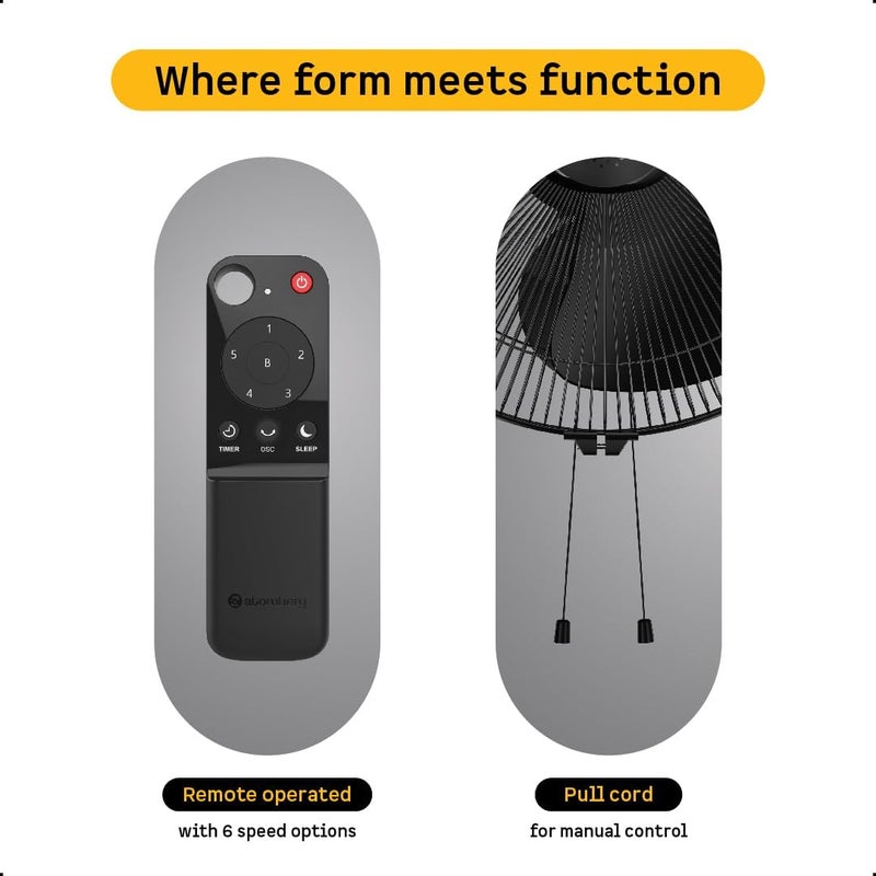 atomberg Renesa 400mm Wall Mount Fan | 5-star rated | Ideal for Home & Office | Silent BLDC Stand Fan | 6 Speeds | 35W | Remote with Oscillation, Timer, Sleep | 2 Years Warranty (Midnight Black) - Image 2