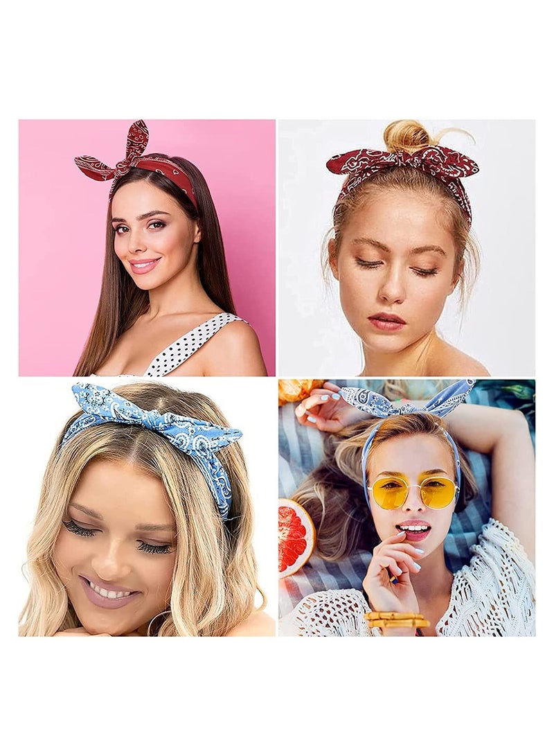 إسكدنيا 6 Pack Boho Bow Headbands for Women Vintage Paisley Flower Printed Elastic Rabbit Ear Head Wrap Hairbands Hair Holder Accessory for Women and Girls - Image 3