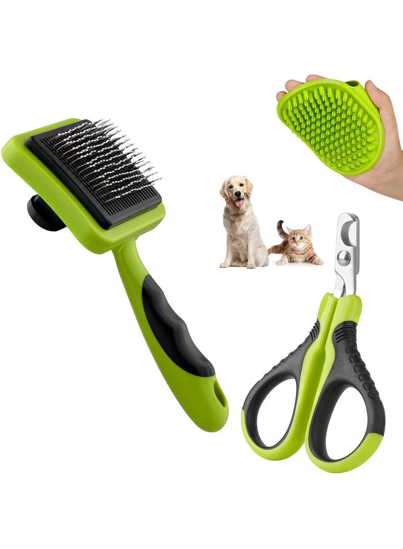 مجموعة العناية بالقطط من 3 قطع، فرشاة قطط، فرش قطط للقطط الداخلية، مقص أظافر القطط، مقص أظافر القطط، فرشاة حمام القطط - مستلزمات قطط فاخرة (أخضر) - Image 1