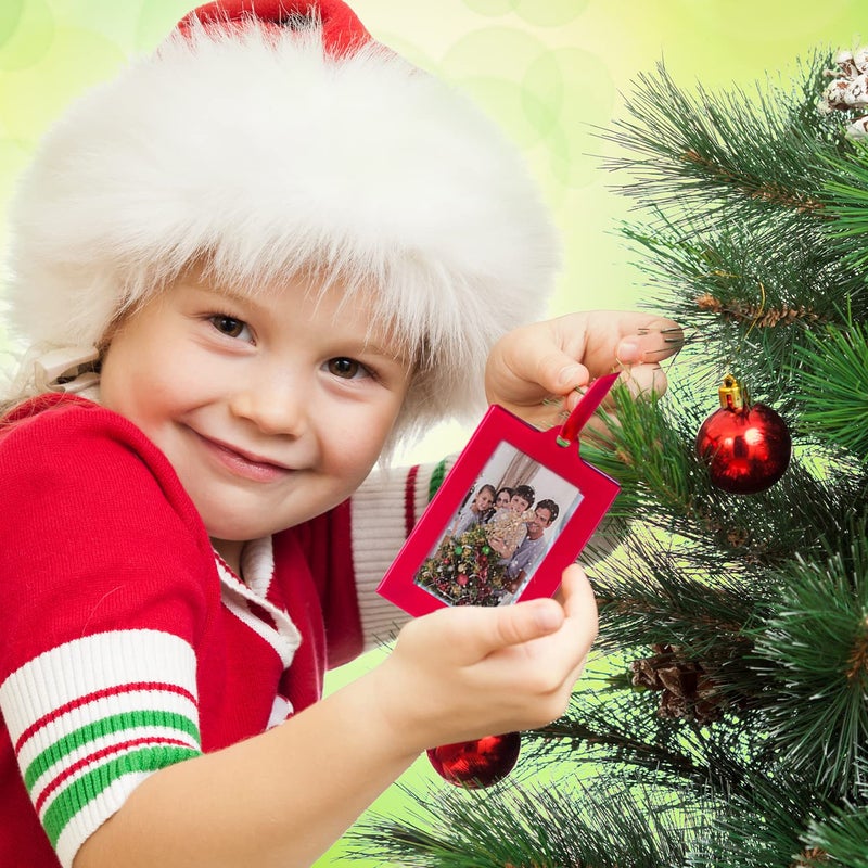 Klikel Christmas Photo Ornament Frames - Red & Green Mini Picture Frames - Set of 8 - Small Holiday Frames for Gifts or Hanging on Christmas Trees - Image 2