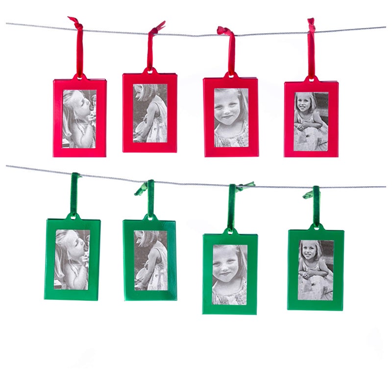 Klikel Christmas Photo Ornament Frames - Red & Green Mini Picture Frames - Set of 8 - Small Holiday Frames for Gifts or Hanging on Christmas Trees - Image 1