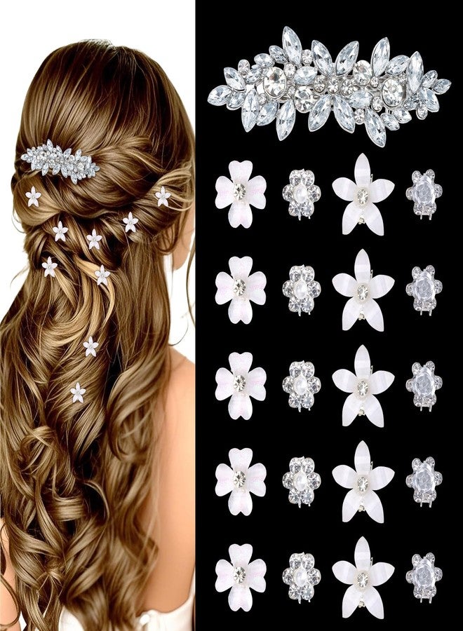 AMCAMI 21pcs Rhinestone hair clips and mini flower clips,Fancy Flower Sliver Hair Accessories For Wedding Bride Bridesmaid Prom - Image 1
