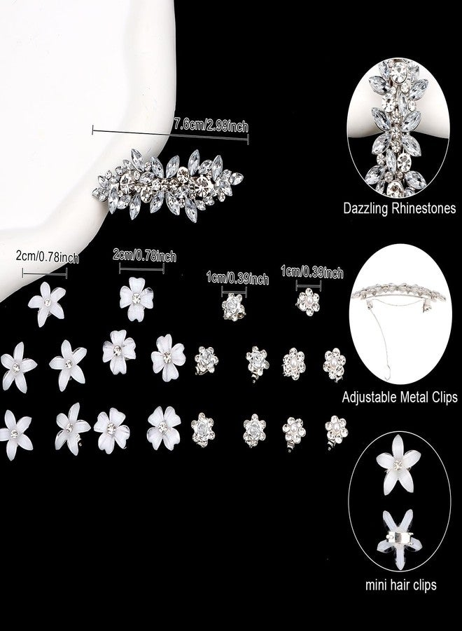 AMCAMI 21pcs Rhinestone hair clips and mini flower clips,Fancy Flower Sliver Hair Accessories For Wedding Bride Bridesmaid Prom - Image 3