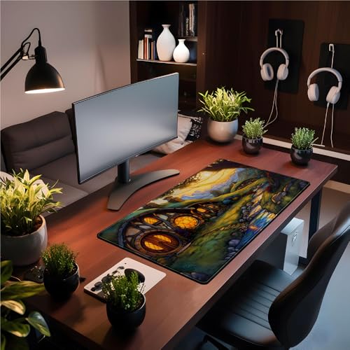 YKJWW Cute House Anime Mouse Pad Desk Mat Gaming Playmat MTG Game Mat Large Gaming Mousepad for Desk Computer Keyboard Laptop Pad, Desk Decor Home Office with Stitched Eges Pad (31.5x15.7 in) - Image 3