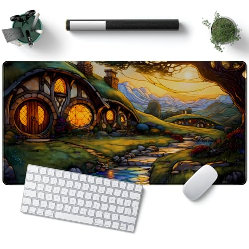 YKJWW Cute House Anime Mouse Pad Desk Mat Gaming Playmat MTG Game Mat Large Gaming Mousepad for Desk Computer Keyboard Laptop Pad, Desk Decor Home Office with Stitched Eges Pad (31.5x15.7 in) - Image 1
