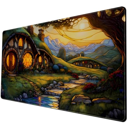 YKJWW Cute House Anime Mouse Pad Desk Mat Gaming Playmat MTG Game Mat Large Gaming Mousepad for Desk Computer Keyboard Laptop Pad, Desk Decor Home Office with Stitched Eges Pad (31.5x15.7 in) - Image 5