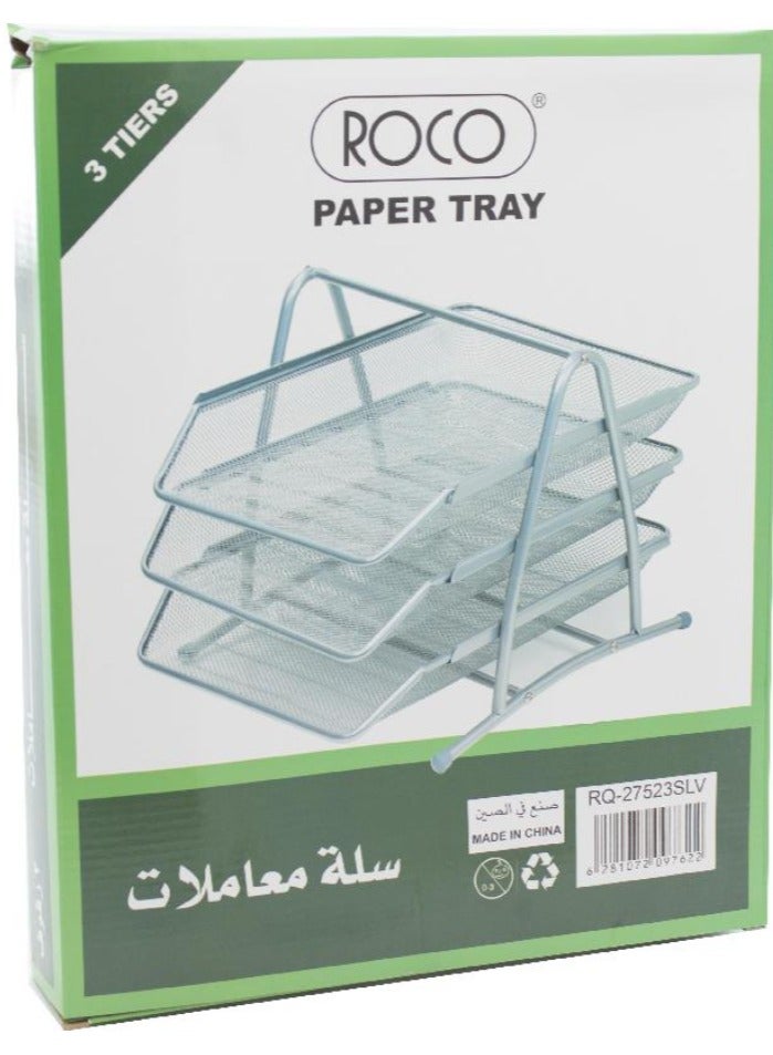 روكو رفوف مستندات مكتبية، 3 رفوف، A4، شبكي، فضي