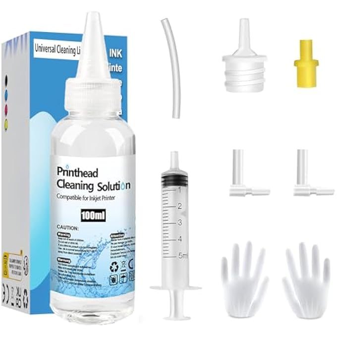 منظف رأس الطباعة - منظف فوهة لتنظيف رأس الطباعة - سائل تنظيف لجميع طابعات النفث بالحبر إبسون كانون براذر HP ليكسمارك كوداك سامسونج - مجموعة تنظيف رأس الطابعة 100 مل - Image 1
