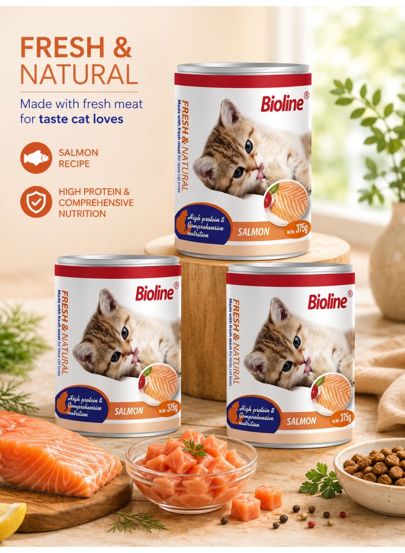 Premium Salmon Wet Cat Food with High Protein and Complete Balanced Nutrition, Delicious Natural Cat Meal Made with Fresh Salmon for Kittens and Adult Cats Supporting Healthy Skin, Energy, and Daily Vitality - 3 Cans