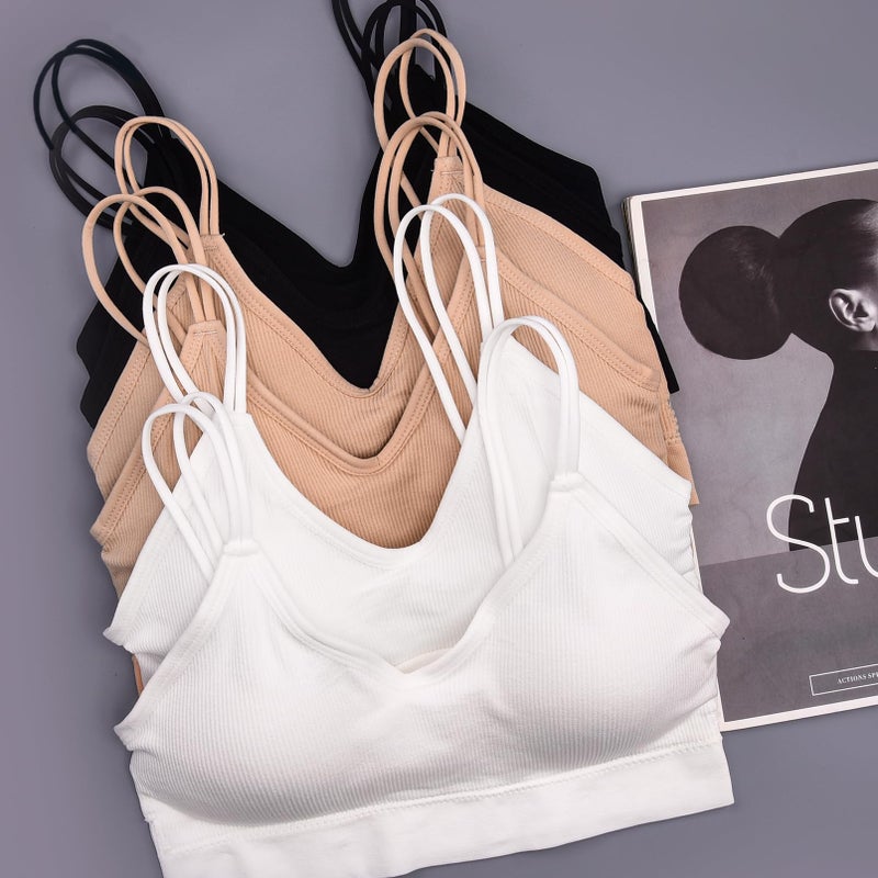BQTQ 6 Pieces Padded Bralettes for Women V Neck Cami Bralette Bra with Elastic Straps Seamless Bralettes Sleeping Bralette Pack, M - Image 4