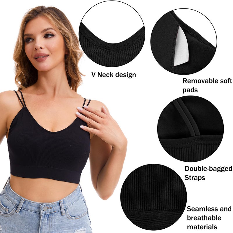 BQTQ 6 Pieces Padded Bralettes for Women V Neck Cami Bralette Bra with Elastic Straps Seamless Bralettes Sleeping Bralette Pack, M - Image 3