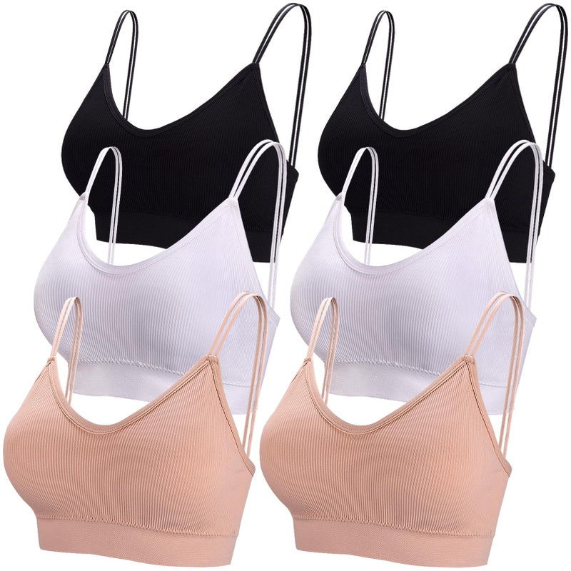 BQTQ 6 Pieces Padded Bralettes for Women V Neck Cami Bralette Bra with Elastic Straps Seamless Bralettes Sleeping Bralette Pack, M - Image 1