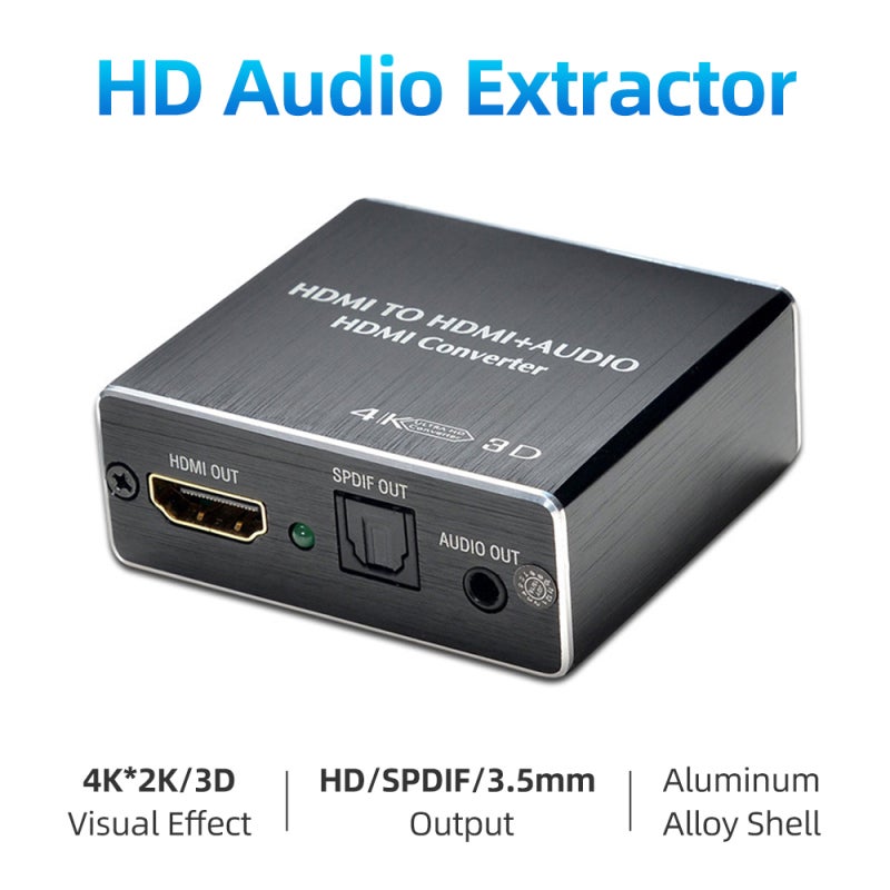 HD Audio Extractor, Black Aluminum Alloy Shell - 4K 4096*2160@30Hz 3D Visual Effect, Multi-Output EDID Switchable Audio Extractor for Home Theater & Media Setup - Image 3