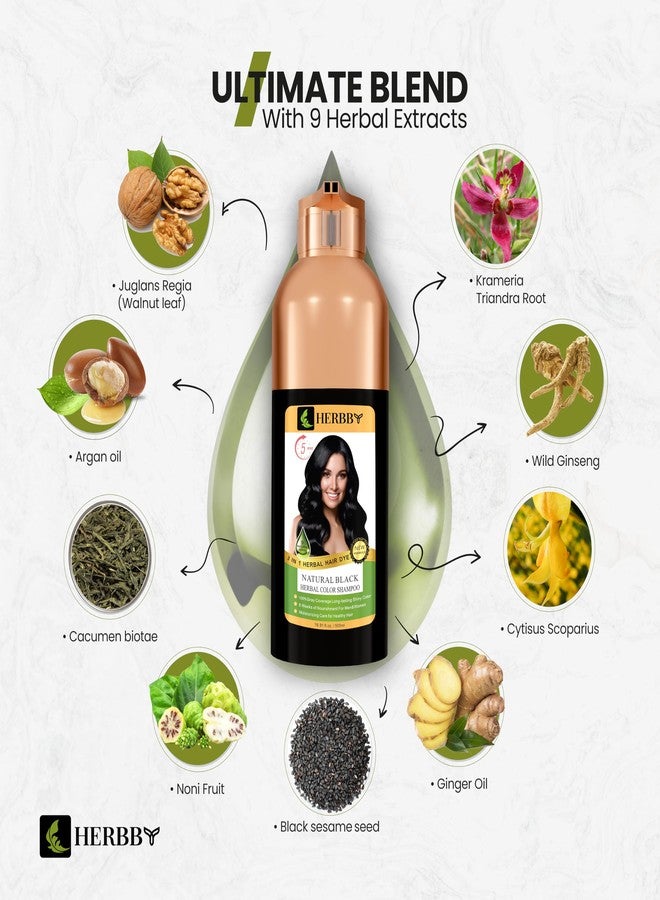 HERBBY Hair Color Shampoo for Gray Hair Coverage&Color Transform with 9 Herbal Extracts -Long Lasting(6-8 Weeks),Shiny,Evenly Colored,Instant Hair Dye Shampoo&Conditioner,500 Ml (NATURAL BLACK COLOR) - Image 4