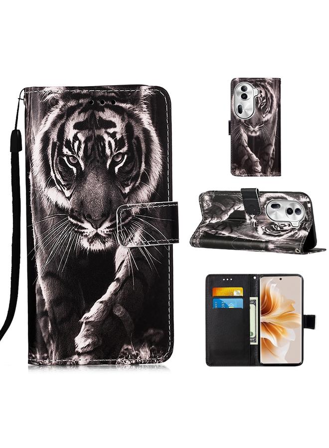 اس-توب جراب لهاتف OPPO Reno11 Pro 5G بنمط رسم ملون عالمي، مصنوع من الجلد المنسوج البسيط - Image 1