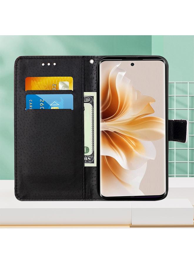 اس-توب جراب لهاتف OPPO Reno11 Pro 5G بنمط رسم ملون عالمي، مصنوع من الجلد المنسوج البسيط - Image 4