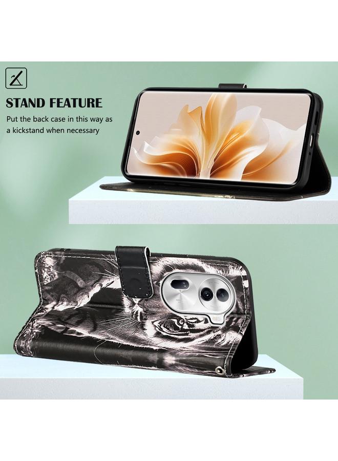 اس-توب جراب لهاتف OPPO Reno11 Pro 5G بنمط رسم ملون عالمي، مصنوع من الجلد المنسوج البسيط - Image 5