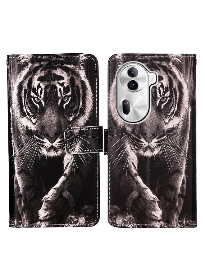 اس-توب جراب لهاتف OPPO Reno11 Pro 5G بنمط رسم ملون عالمي، مصنوع من الجلد المنسوج البسيط - Image 3