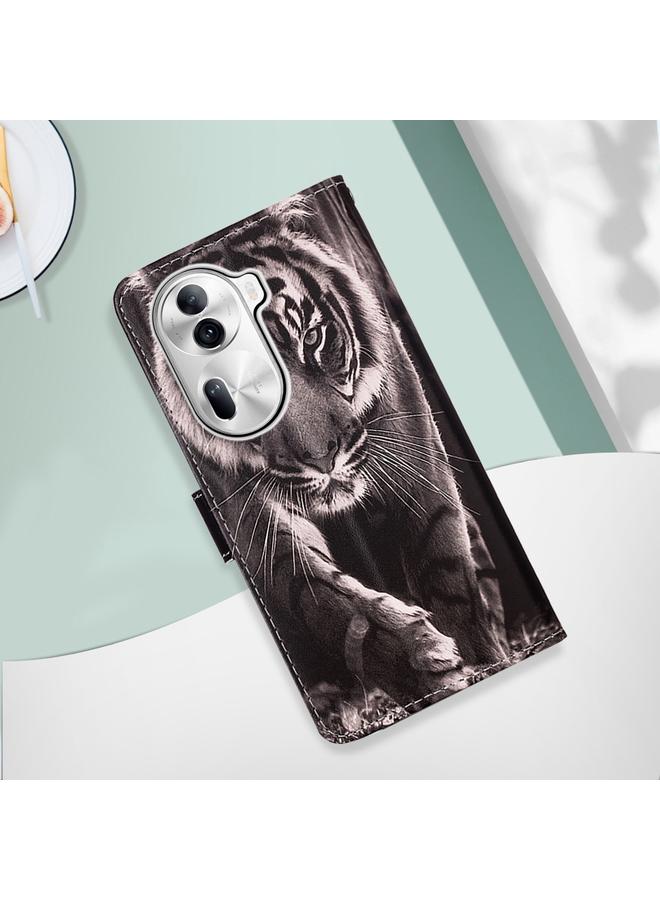 اس-توب جراب لهاتف OPPO Reno11 Pro 5G بنمط رسم ملون عالمي، مصنوع من الجلد المنسوج البسيط - Image 2