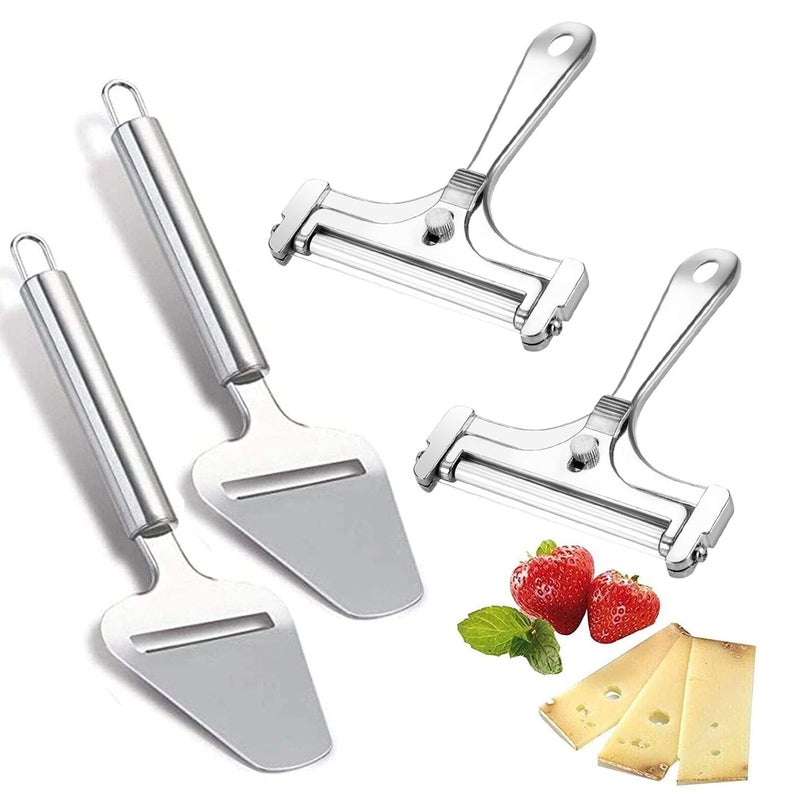 Linwnil 4Pieces Stainless Steel Wire Cheese Slicer Adjustable Thickness Cheese Cutter Cheese Slicer Spatula Plane for Soft Semi Soft SemiHard Cheeses Kitchen Cooking Tool